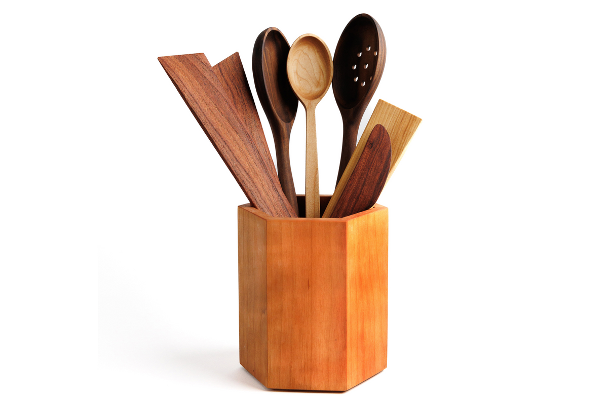8-Piece Wooden Utensil Set with Holder