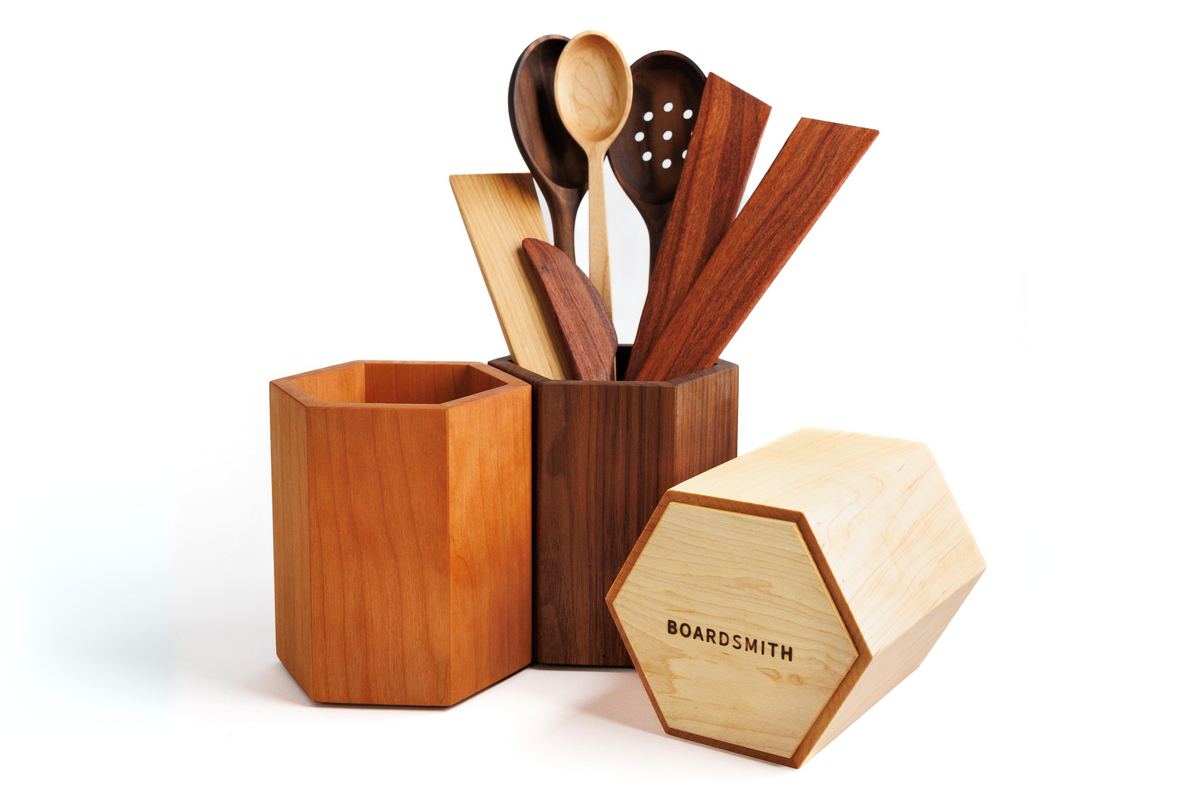 8-Piece Wooden Utensil Set with Holder