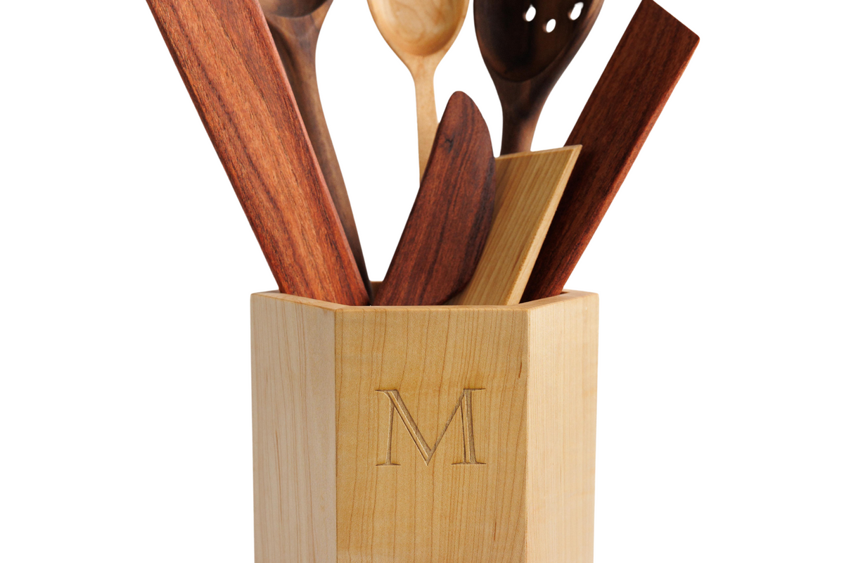 8-Piece Wooden Utensil Set with Holder