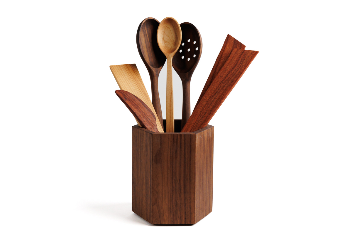 8-Piece Wooden Utensil Set with Holder