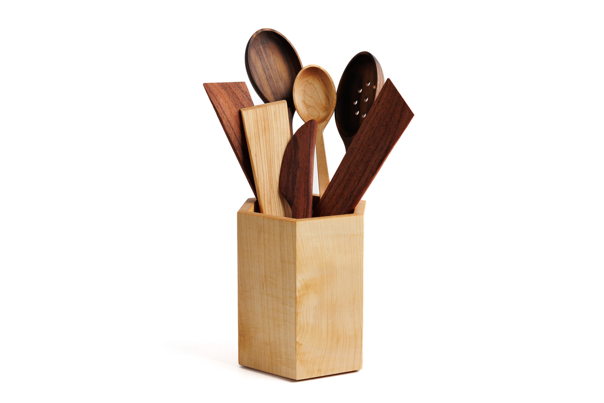 8-Piece Wooden Utensil Set with Holder
